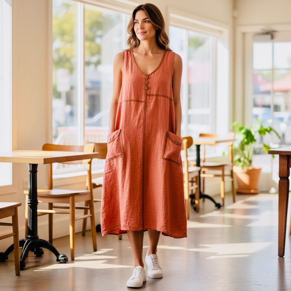 Elegant Sleeveless Midi Dress in Terracotta